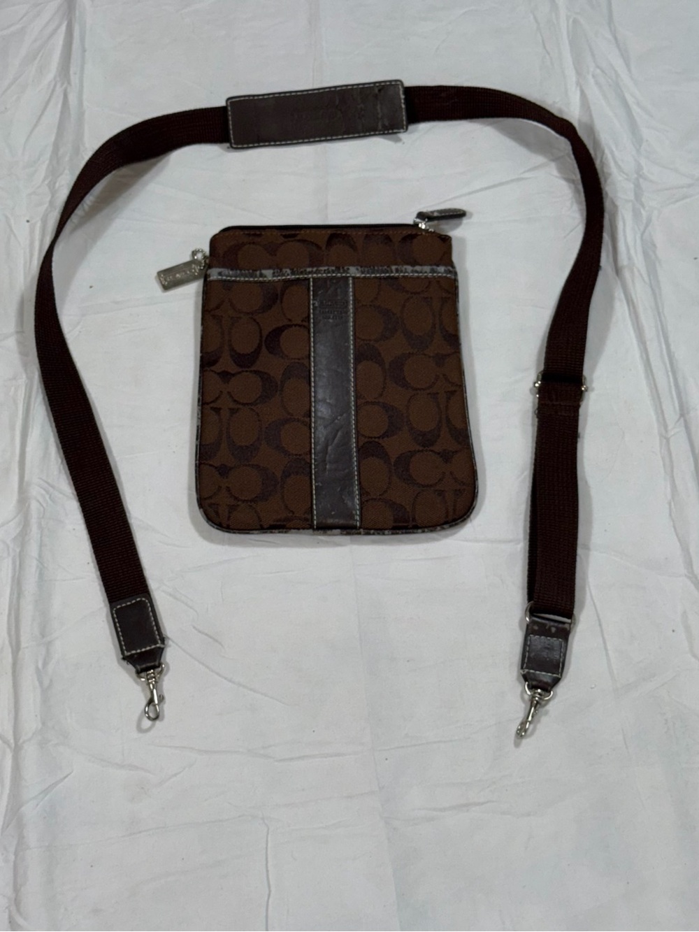Coach Signature Stripe Brown Jacquard Swingpack Crossbody Bag